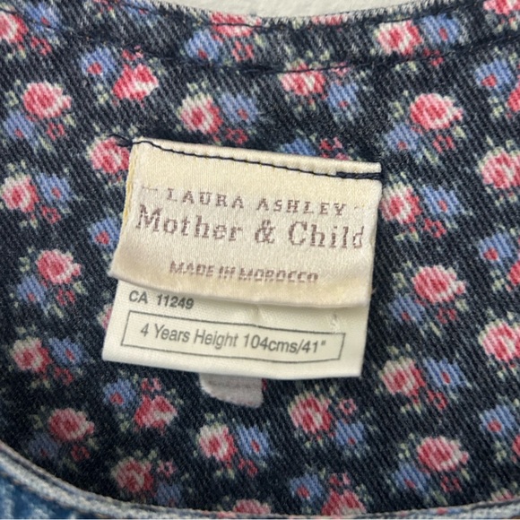Vintage Laura Ashley Mother & Child Girl 4T Floral Lined Denim Overalls - Picture 2 of 6